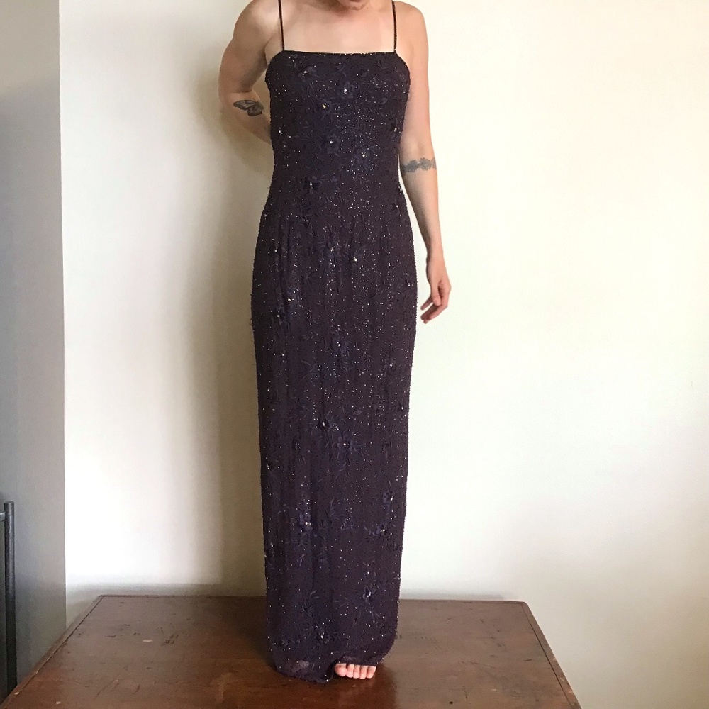 Montage by Mon Cheri Spaghetti Strap Sequined Column Dress